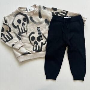Zara Kids Skull Sweatshirt & Soft Knit Joggers Set Size 18-24M NWT/NWOT